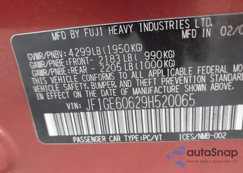 2009 Subaru Impreza 2.5I из США, поврежденный, VIN JF1GE60629H520065